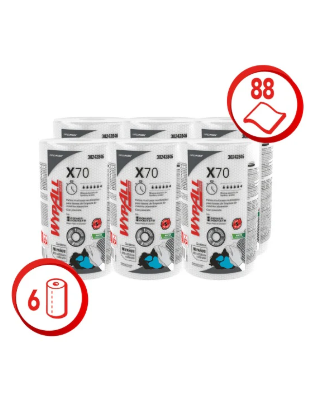 Paño Wypall X-70 Regular 6 Rollos X 88 Paños VERVAL - Papelería e higiene institucional